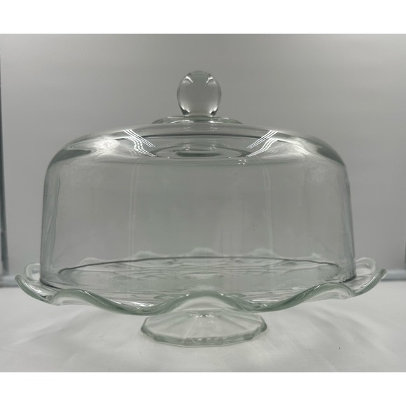 il_fullxfull.1564747775_f1c0.jpg Vintage Glass 12” Pedestal Cake Dessert Stand with Heavy Dome Cover